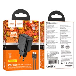 Сетевое ЗУ HOCO CS23A + кабель Type-C/Type-C (USB QC3.0/PD 30W/3A) черное