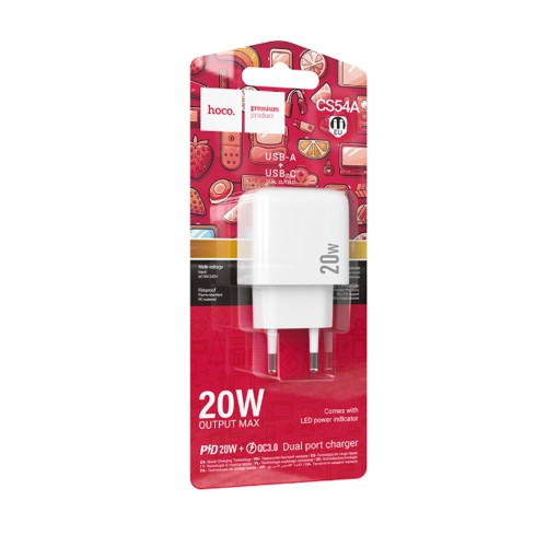 Сетевое ЗУ HOCO CS54A (USB QC3.0/PD 20W)  белое