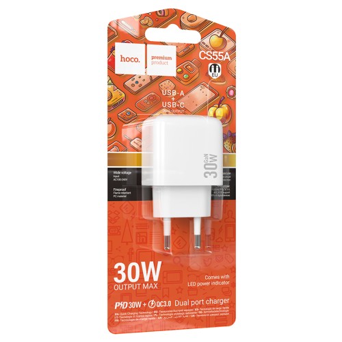 Сетевое ЗУ HOCO CS55A (USB QC3.0/PD 30W) белое