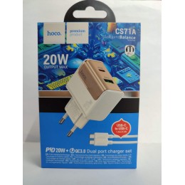 Сетевое ЗУ HOCO CS71A + кабель Type-C/Type-C (USB QC3.0/PD 20W) белое