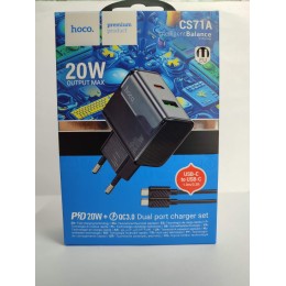 Сетевое ЗУ HOCO CS71A + кабель Type-C/Type-C (USB QC3.0/PD 20W) черное