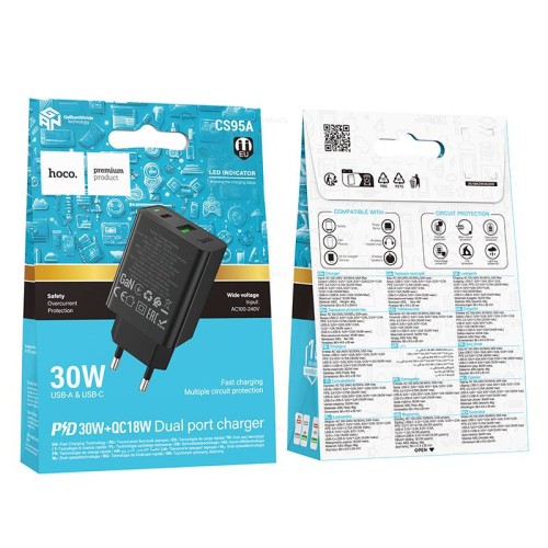 Сетевое ЗУ HOCO CS95A (USB QC3.0/PD 30W/3A) черное