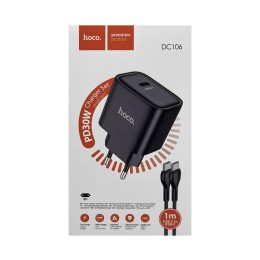 Сетевое ЗУ HOCO DC106 + кабель Type-C/Type-C (PD 30W/3A) черное