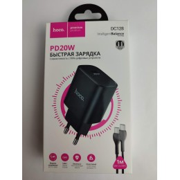 Сетевое ЗУ HOCO DC128 + кабель Type-C/Type-C (PD 20W) черное