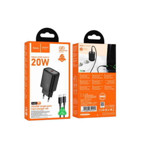 Сетевое ЗУ HOCO N60 + кабель Type-C/Type-C (PD 20W) черное