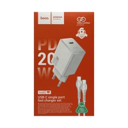 Сетевое ЗУ HOCO N68 + кабель Type-C/Type-C (PD 20W) белое
