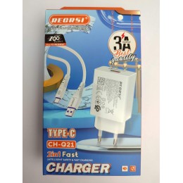 Сетевое ЗУ RECRSI CH-Q21 + кабель Type-C (1USB/QC 3.0 3A) белое 