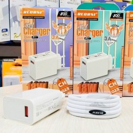 Сетевое ЗУ RECRSI CH-Q23 + кабель Type-C (1USB/QC 3.0 3A) белое 