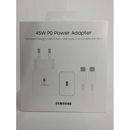 Сетевое ЗУ SAMSUNG EP-T4510 + кабель Type-C/Type-C (PD/3A/45W) белое ORG