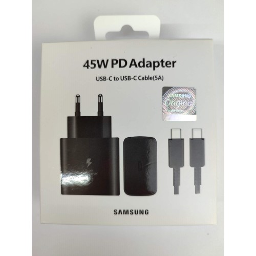 Сетевое ЗУ SAMSUNG EP-TA845 + кабель Type-C/Type-C (PD/5A/45W) черное ORG