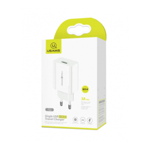Сетевое ЗУ USAMS CC083 T22 (USB QC3.0/3A) белое