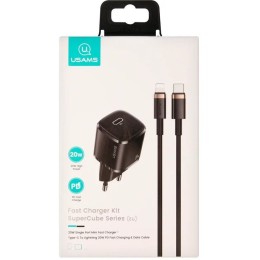Сетевое ЗУ USAMS CC124 T36 + кабель Lightning/Type-C (PD/20W) черное