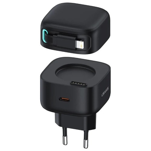 Сетевое ЗУ USAMS CC209 + кабель Lightning телескопический (PD 35W/0.8m ) черное