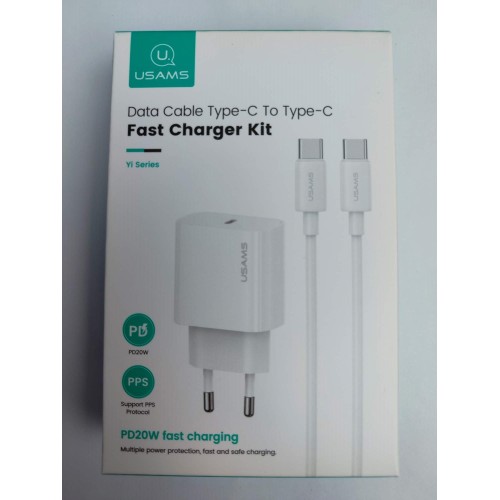 Сетевое ЗУ USAMS CC226 + кабель Type-C/Type-C (PD 20W) белое