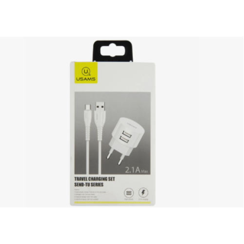 Сетевое ЗУ USAMS TU Series + кабель Micro USB (2USB/2.1A) белое