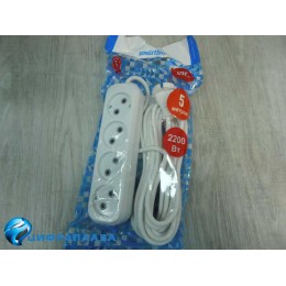 Удлинитель SMARTBUY, 4 гнезда 5 метров 10А/2,2кВт без заземления ПВС 2х1,0