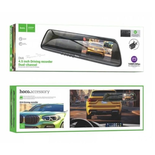 Видеорегистратор HOCO DV4 зеркало заднего вида + камера заднего вида черный