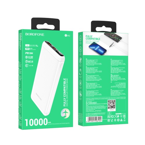 Внешний аккумулятор 10 000 mAh BOROFONE BJ42 (USB QC3.0/PD 20W/дисплей) белый