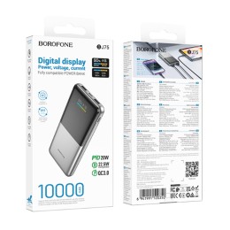 Внешний аккумулятор 10 000 mAh BOROFONE BJ75 (USB QC3.0/PD 20W/диспоей) серебро