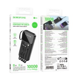 Внешний аккумулятор 10 000 mAh BOROFONE BJ76 (2USB/PD/Micro/3 кабеля/дисплей) черный