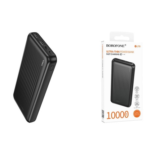Внешний аккумулятор 10 000 mAh BOROFONE BJ78 (2USB/PD/Micro/LED инд) черный