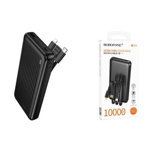 Внешний аккумулятор 10 000 mAh BOROFONE BJ79 (USB/PD/3 кабеля/LED инд) черный
