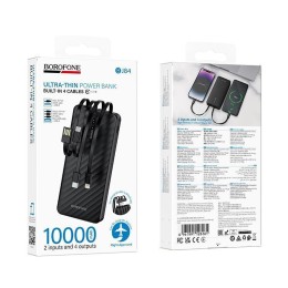 Внешний аккумулятор 10 000 mAh BOROFONE BJ84 (USB/PD/4 кабеля/LED инд.бат) черный