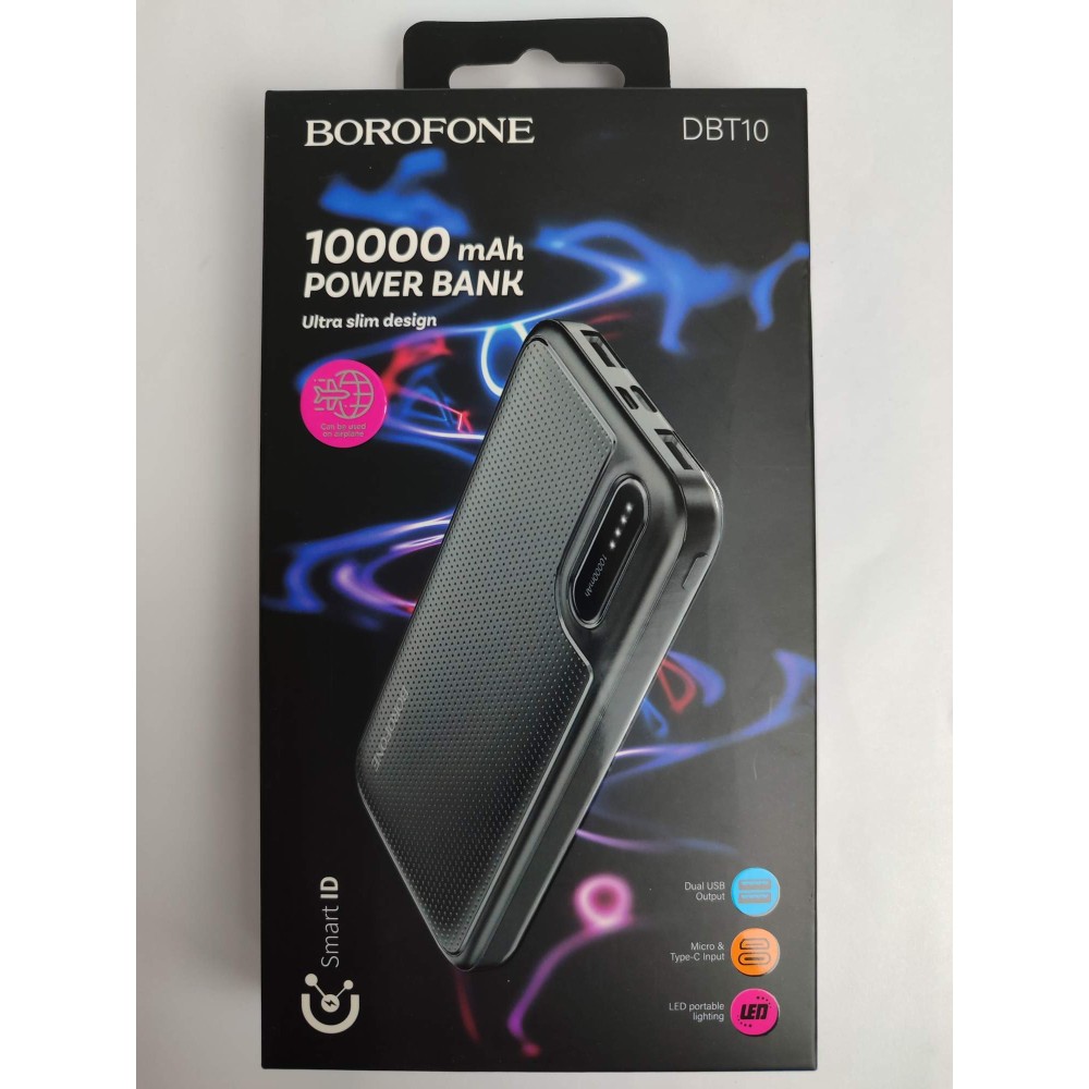 Внешний аккумулятор 10 000 mAh BOROFONE DBT10 (2USB/PD/Micro/LED инд.бат) черный