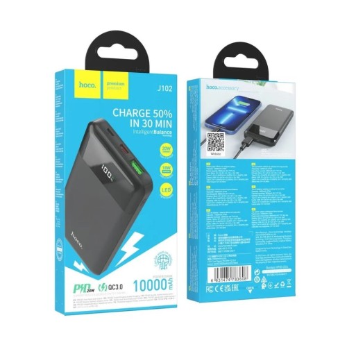 Внешний аккумулятор 10 000 mAh HOCO J102 (USB/PD/Micro/дисплей) черный