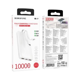 Внешний аккумулятор 10000 mAh BOROFONE BJ57 (2USB QC 3.0/PD 20W/Micro/LED инд.бат) белый
