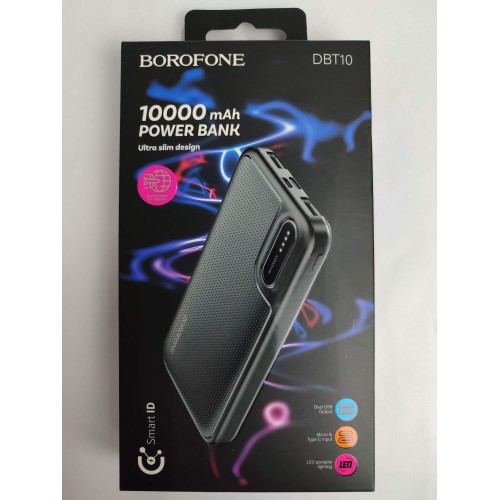 Внешний аккумулятор 10000 mAh BOROFONE DBT10 (2USB/PD/Micro/LED инд.бат) черный