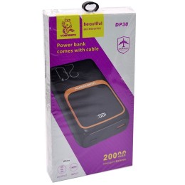 Внешний аккумулятор 20 000 mAh DENMEN DP30 (1USB/PD/дисплей/два кабеля) черный