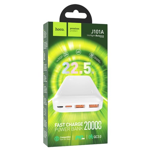 Внешний аккумулятор 20 000 mAh HOCO J101A (2USB QC3.0/PD 20W/Micro/LED инд.бат) белый