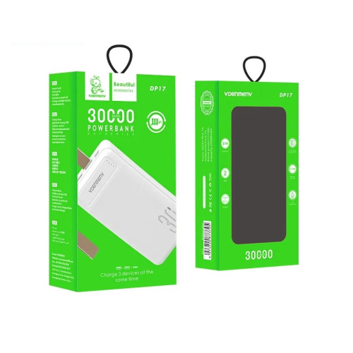 Внешний аккумулятор 30 000 mAh DENMEN DP17 (2USB/PD/Micro/инд.бат) белый