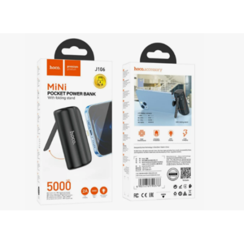 Внешний аккумулятор  5 000 mAh HOCO J106 (кабель Lightning) черный