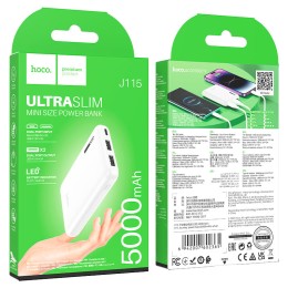 Внешний аккумулятор  5 000 mAh HOCO J115 (2USB/PD/Micro/LED инд.бат) белый
