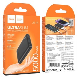 Внешний аккумулятор  5 000 mAh HOCO J115 (2USB/PD/Micro/LED инд.бат) черный