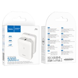 Внешний аккумулятор  5 000 mAh HOCO J96 (USB/PD/LED инд.бат) белый