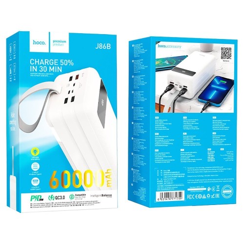 Внешний аккумулятор 60 000 mAh HOCO J86B (Micro USB/USB Type-C/USB/USB-C) белый