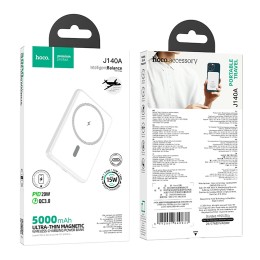  Внешний аккумулятор MagSafe  5 000 mAh HOCO J140A (QC3.0/PD 20W/LED инд.бат) белый