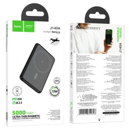  Внешний аккумулятор MagSafe  5 000 mAh HOCO J140A (QC3.0/PD 20W/LED инд.бат) черный