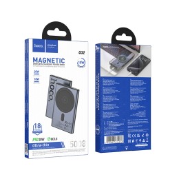  Внешний аккумулятор MagSafe  5 000 mAh HOCO Q32 (CCC/QC3.0/PD 20W/LED инд.бат) серый металл