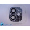 Защитное стекло на камеру iPhone 11/12 Mini со стразами синее