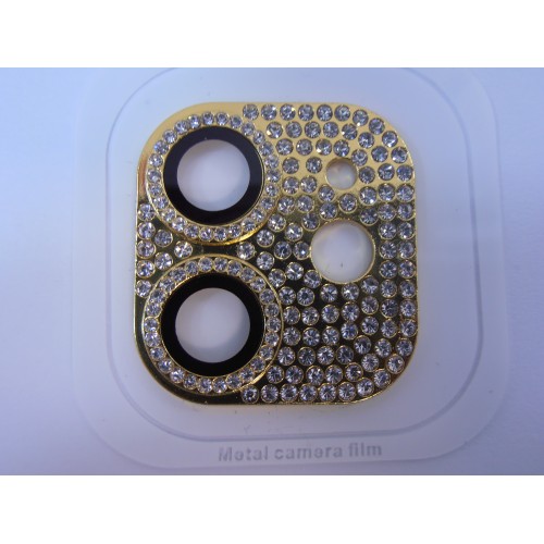 Защитное стекло на камеру iPhone 12 Pro со стразами золото