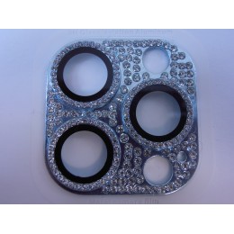 Защитное стекло на камеру iPhone 13 Pro Max со стразами голубое