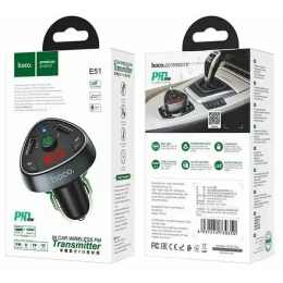Авто FM модулятор HOCO E51 (2USB/1A-2.1A/PD/TF) черный