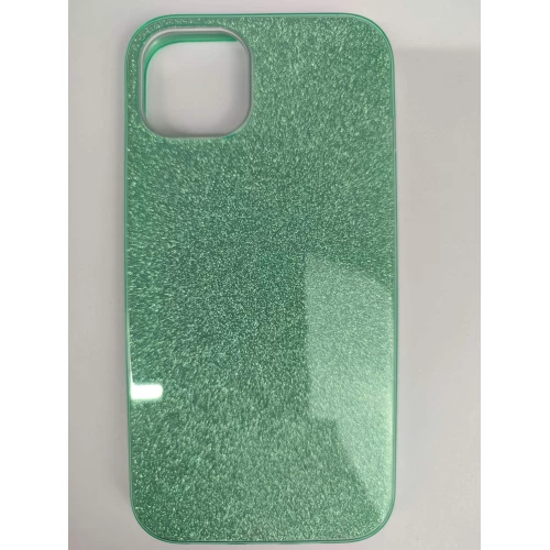 Чехол пластиковый iPhone 14 Fashion с блестками зеленый
