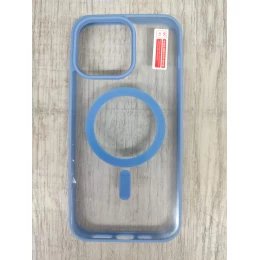 Чехол пластиковый iPhone 15 Pro Max Magsafe Magnetic Clear Case голубой