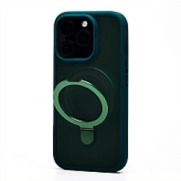 Чехол пластиковый iPhone 16 Pro матовый с подставкой MagSafe (SM088) зеленый 