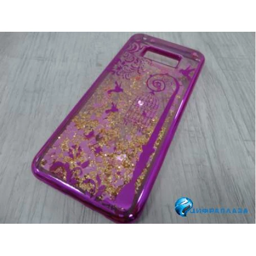Чехол пластиковый Samsung S8 Plus блестки в воде розовый